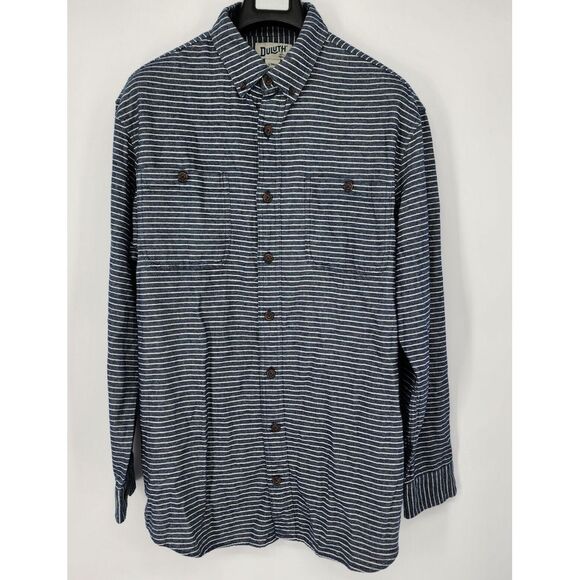 NEW Duluth Trading Free Swingin Flannel Shirt Men Large Tall Blue Stripe NWT‎ - Picture 2 of 10